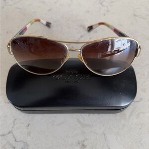Coach Gold and Brown Aviator Sunglasses